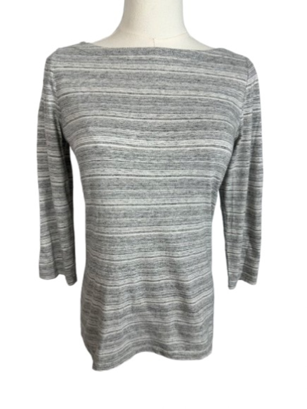 LOFT Heather Gray Striped Knit Boatneck Top Size SP